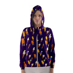 Ice Cream Cone Cornet Blue Summer Season Food Funny Pattern Hooded Wind Breaker (women) by yoursparklingshop