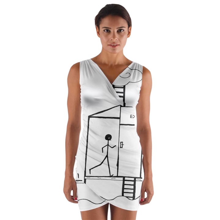 Drawing Wrap Front Bodycon Dress