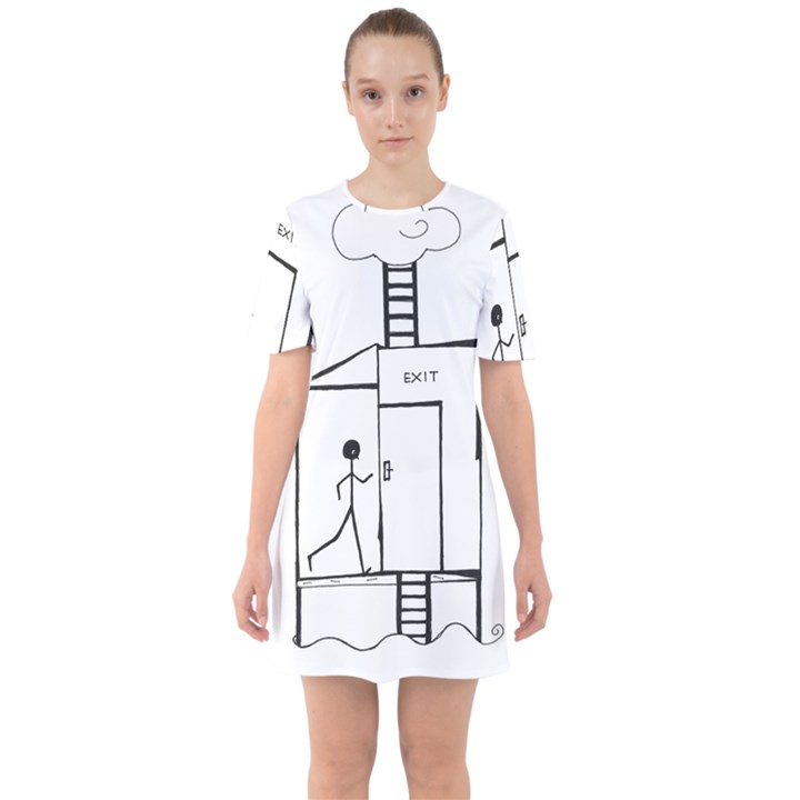 Drawing Sixties Short Sleeve Mini Dress