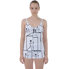 Drawing Tie Front Two Piece Tankini