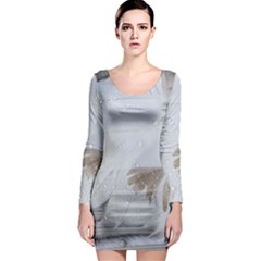 Feather Brown Gray White Natural Photography Elegant Long Sleeve Bodycon Dress by yoursparklingshop