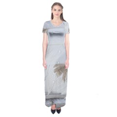 Feather Brown Gray White Natural Photography Elegant Short Sleeve Maxi Dress by yoursparklingshop