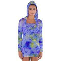 Abstract Blue Texture Pattern Long Sleeve Hooded T-shirt by Simbadda