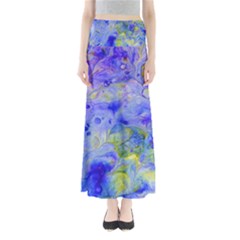 Abstract Blue Texture Pattern Full Length Maxi Skirt by Simbadda