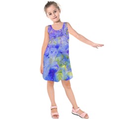 Abstract Blue Texture Pattern Kids  Sleeveless Dress by Simbadda