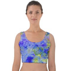 Abstract Blue Texture Pattern Velvet Crop Top by Simbadda