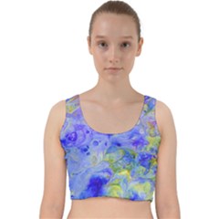 Abstract Blue Texture Pattern Velvet Racer Back Crop Top by Simbadda