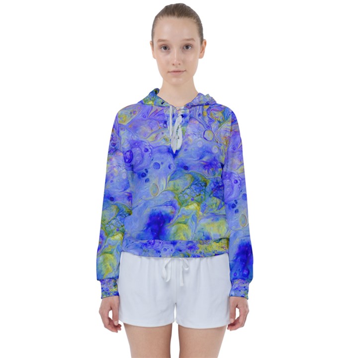 Abstract Blue Texture Pattern Women s Tie Up Sweat