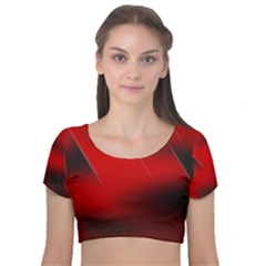 Red Black Abstract Velvet Short Sleeve Crop Top  by Simbadda