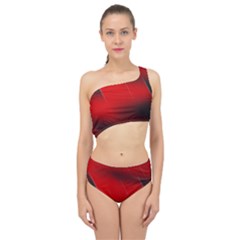 Red Black Abstract Spliced Up Swimsuit