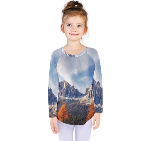 Dolomites Mountains Italy Alpine Kids  Long Sleeve Tee by Simbadda