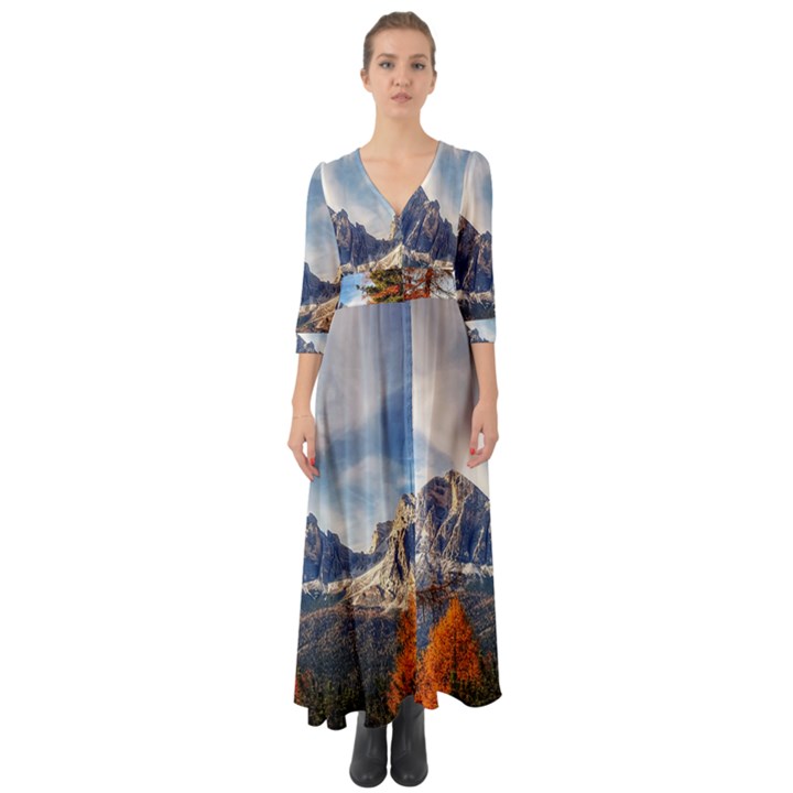 Dolomites Mountains Italy Alpine Button Up Boho Maxi Dress