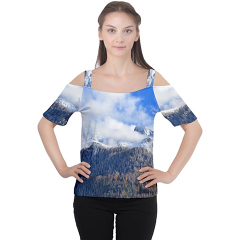 Mountains Alpine Nature Dolomites Cutout Shoulder Tee by Simbadda