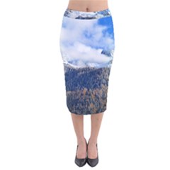 Mountains Alpine Nature Dolomites Velvet Midi Pencil Skirt by Simbadda