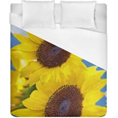 Sunflower Floral Yellow Blue Sky Flowers Photography Duvet Cover (california King Size) by yoursparklingshop