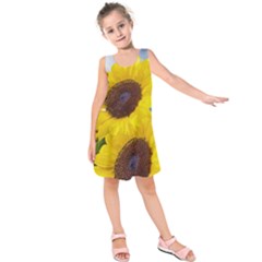 Sunflower Floral Yellow Blue Sky Flowers Photography Kids  Sleeveless Dress by yoursparklingshop