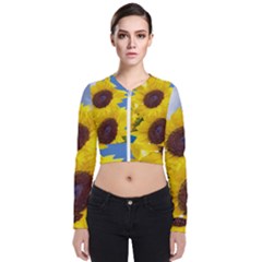 Sunflower Floral Yellow Blue Sky Flowers Photography Bomber Jacket by yoursparklingshop