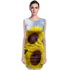 Sunflower Floral Yellow Blue Sky Flowers Photography Sleeveless Velvet Midi Dress by yoursparklingshop