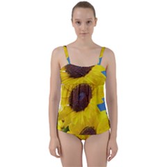 Sunflower Floral Yellow Blue Sky Flowers Photography Twist Front Tankini Set by yoursparklingshop