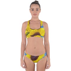 Sunflower Floral Yellow Blue Sky Flowers Photography Cross Back Hipster Bikini Set by yoursparklingshop