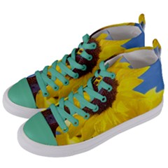 Sunflower Floral Yellow Blue Sky Flowers Photography Women s Mid-top Canvas Sneakers by yoursparklingshop