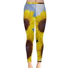 Sunflower Floral Yellow Blue Sky Flowers Photography Inside Out Leggings by yoursparklingshop