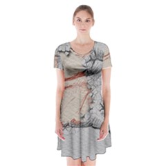 Hand Finger Drawing Fingernails Short Sleeve V-neck Flare Dress by Simbadda