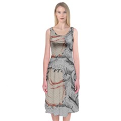 Hand Finger Drawing Fingernails Midi Sleeveless Dress by Simbadda