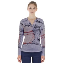 Hand Finger Drawing Fingernails V-neck Long Sleeve Top by Simbadda