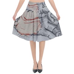 Hand Finger Drawing Fingernails Flared Midi Skirt by Simbadda