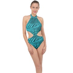 Background Texture Structure Halter Side Cut Swimsuit