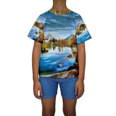 Dolomites Mountains Italy Alpin Kids  Short Sleeve Swimwear by Simbadda