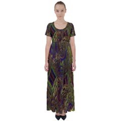 Fractal Virtual Abstract High Waist Short Sleeve Maxi Dress by Simbadda