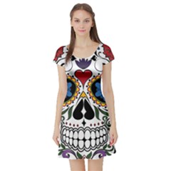 Cranium Sugar Skull Short Sleeve Skater Dress by StarvingArtisan