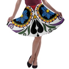 Cranium Sugar Skull A-line Skater Skirt by StarvingArtisan