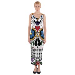 Cranium Sugar Skull Fitted Maxi Dress by StarvingArtisan