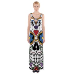 Cranium Sugar Skull Maxi Thigh Split Dress by StarvingArtisan