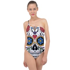 Cranium Sugar Skull Classic One Shoulder Swimsuit by StarvingArtisan