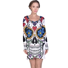 Cranium Sugar Skull Long Sleeve Nightdress by StarvingArtisan