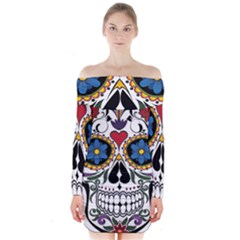 Cranium Sugar Skull Long Sleeve Off Shoulder Dress by StarvingArtisan