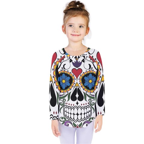 Cranium Sugar Skull Kids  Long Sleeve Tee by StarvingArtisan