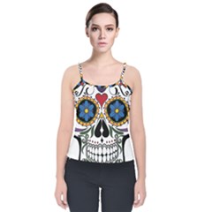 Cranium Sugar Skull Velvet Spaghetti Strap Top by StarvingArtisan