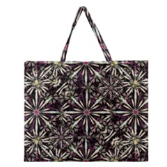 Dark Tropical Pattern Zipper Large Tote Bag