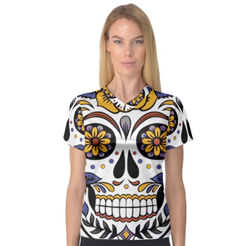 Sugar Skull V-neck Sport Mesh Tee by StarvingArtisan