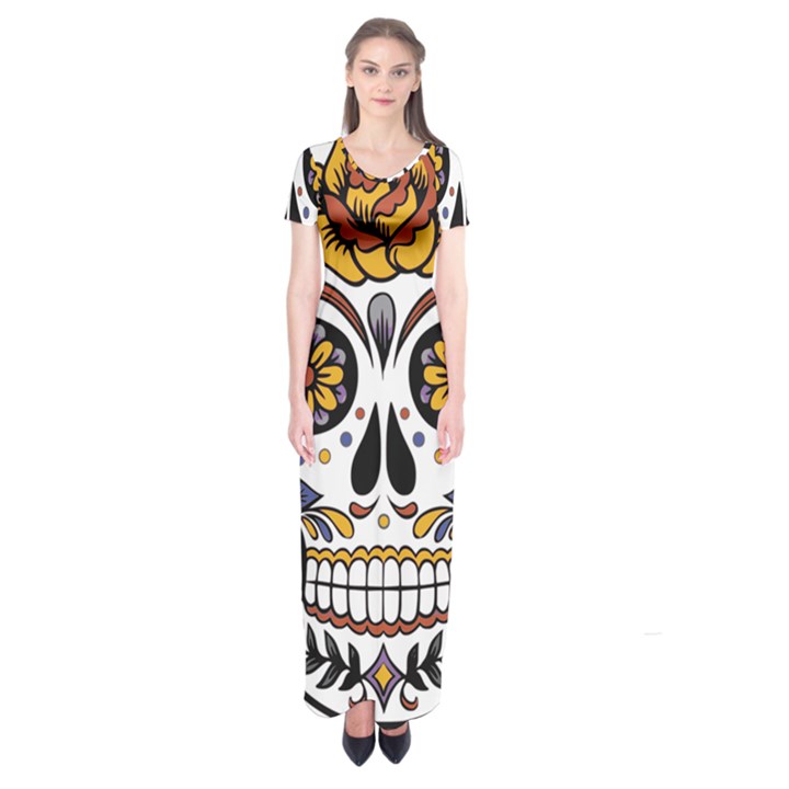 Sugar Skull Short Sleeve Maxi Dress