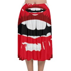 Sexy Lips Velvet Flared Midi Skirt