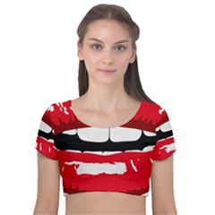 Sexy Lips Velvet Short Sleeve Crop Top  by StarvingArtisan