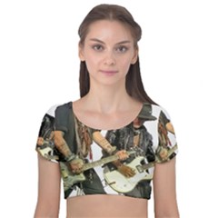 Rnr Velvet Short Sleeve Crop Top 