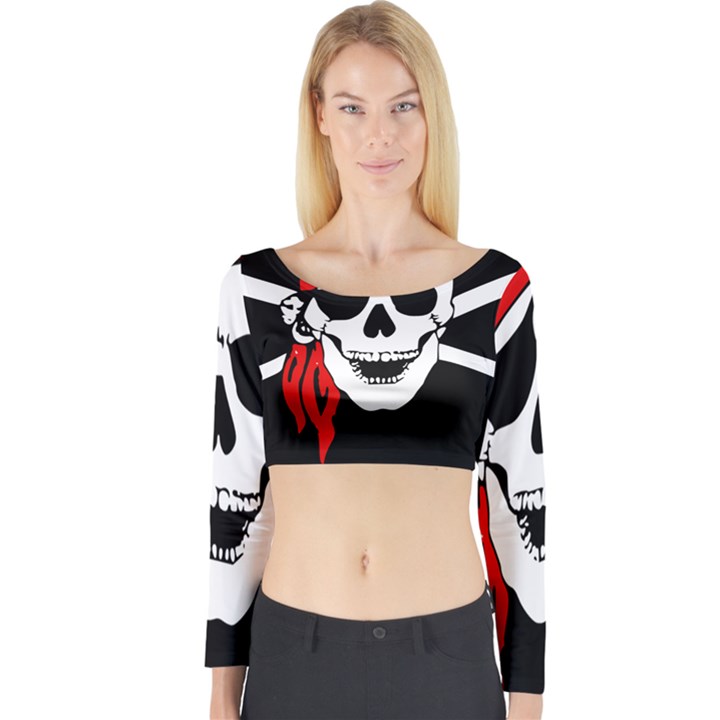 Pirate Skull Long Sleeve Crop Top