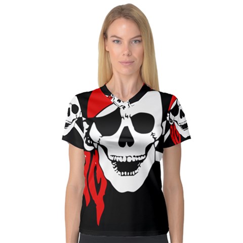 Pirate Skull V-neck Sport Mesh Tee by StarvingArtisan